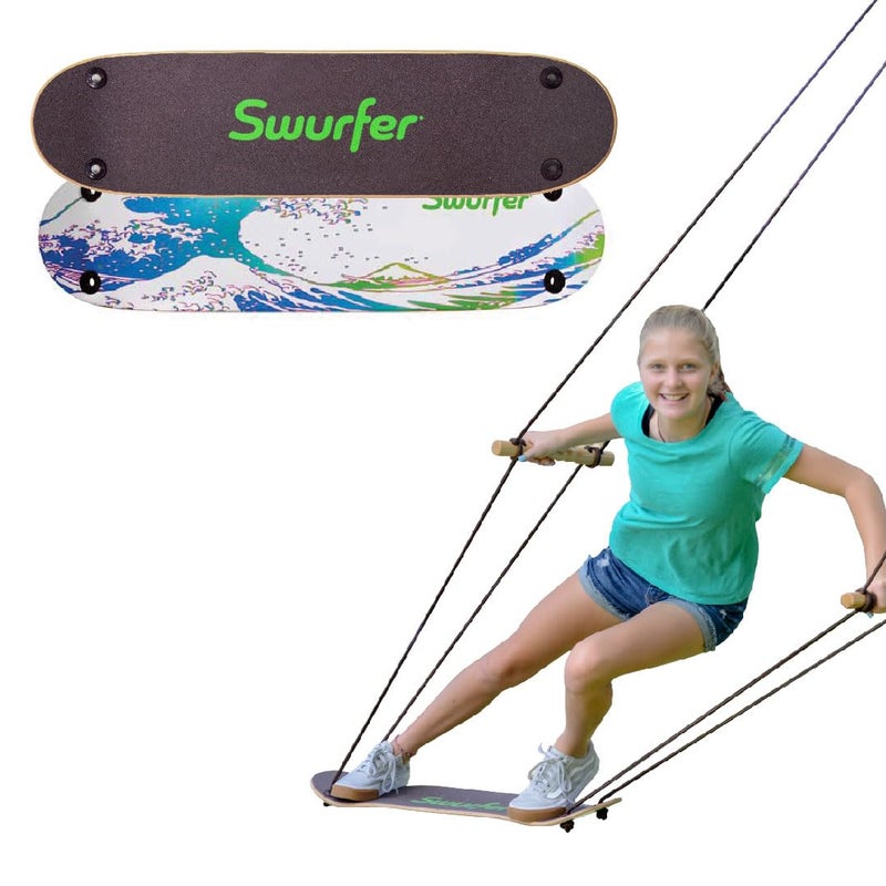 Swurfer TreeSkate Skateboard Swing, Outdoor Stand Up Surf Swing, Holds Up to 200 lbs, Ages 6 and Up, Adjustable Handles, Grip Tape, Kids Outdoor Play Equipment for Children and Adults (Waves) Blue - Image 1